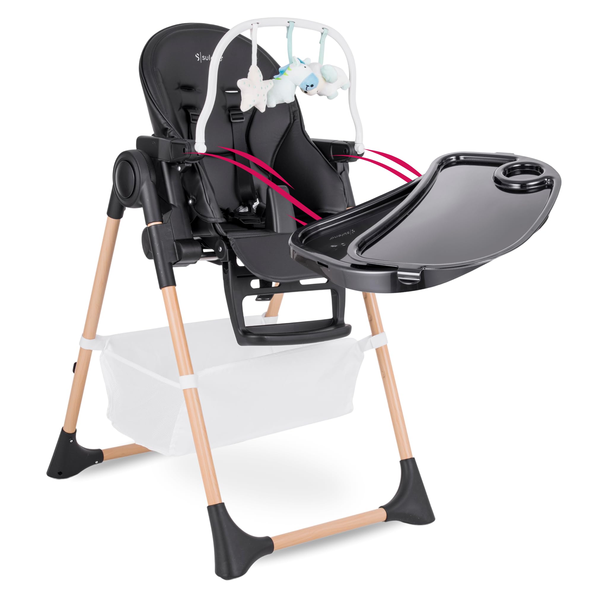 Suleno® Hochstuhl Baby mit Spielbogen und Ablage - Kinderstuhl mit Liegefunktion für Junge Eltern, Vielseitiger Kinderhochstuhl, Ergonomischer Baby Hochstuhl für Komfort und Sicherheit (Schwarz)