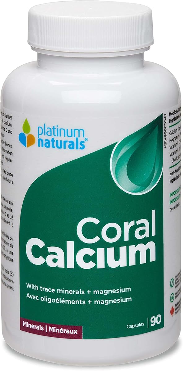 Platinum Naturals Platinum Naturals Coral Calcium 90 Capsules - Enhanced with Vitamin D3 for Absorption, Premium Calcium Magnesium Supplement With Trace Minerals, Supports Bone Health & Mineral Balance, Easy-to-Swallow Capsules