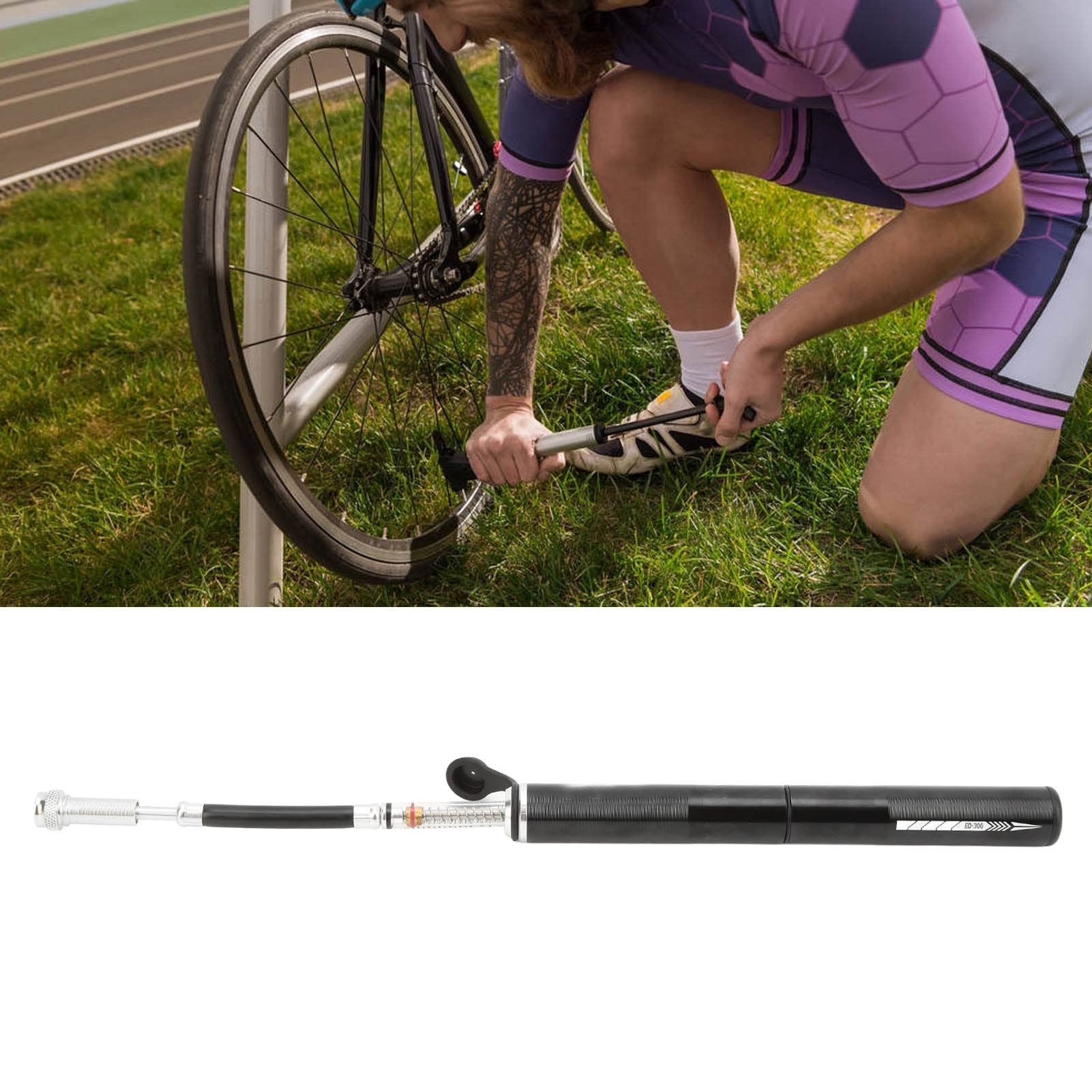 OUKENS Bike Pump, Mini Bike Tire Pump with Barometer Telescopic Hose for American Valve Presta Value Small, Portable Pump for Road and Mountain Bikes