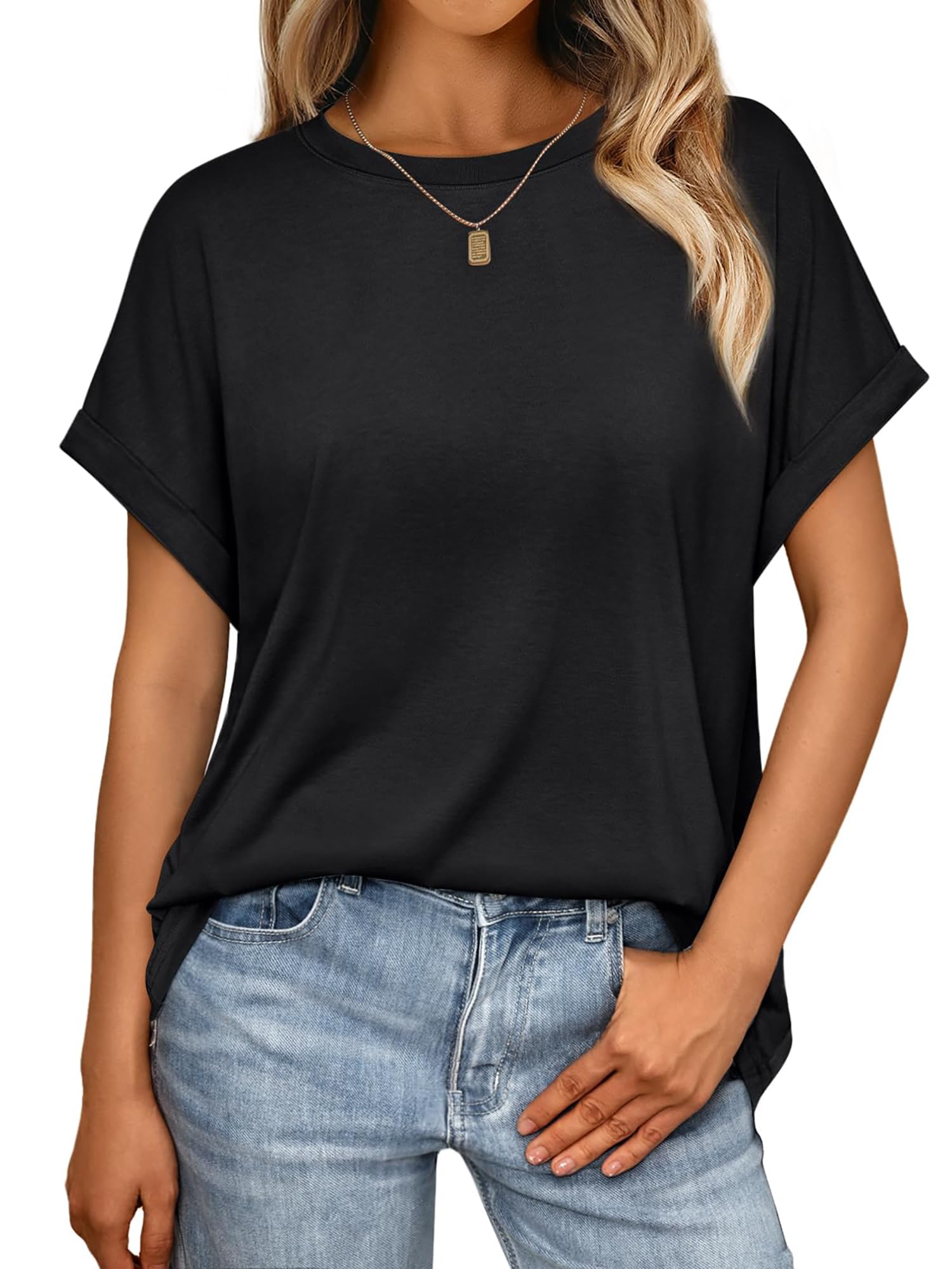 Awemeal T-Shirt Damen Basic Kurzarm Rundhals Oberteil Bluse Sommer Oversize Tshirt Blusenshirt Einfarbig Locker Tee Shirts Top Casual Urlaub Sport Trendige Modekleidung