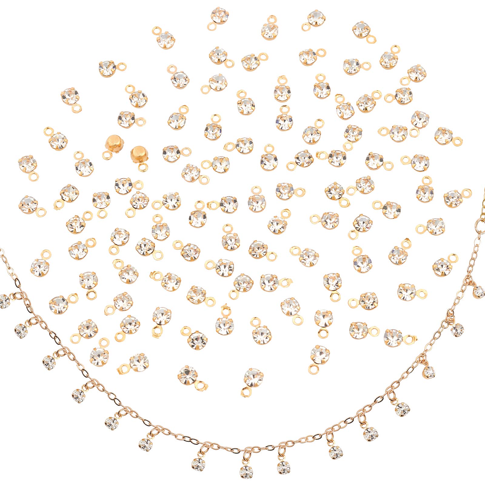 PandaHall 100 Stück Strass Charms - Vergoldete Geburtsstein Anhänger Für Schmuck