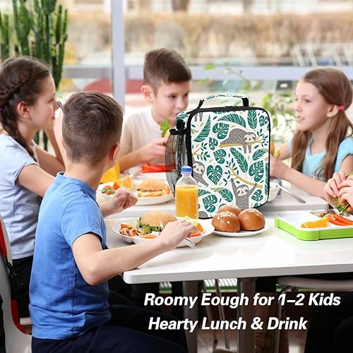 Miniatura 3 de Lonchera con diseño de perezoso para niños, con aislamiento, congelable, bolsa de almuerzo de hojas verdes con correa para el hombro para niñas