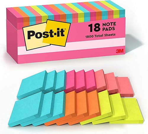 Post-it Notas 3 x 3 pulgadas 18 blocs notas adhesivas favoritas de Estados Unidos colección Ciudad del Cabo colores brillantes Magenta rosa azul