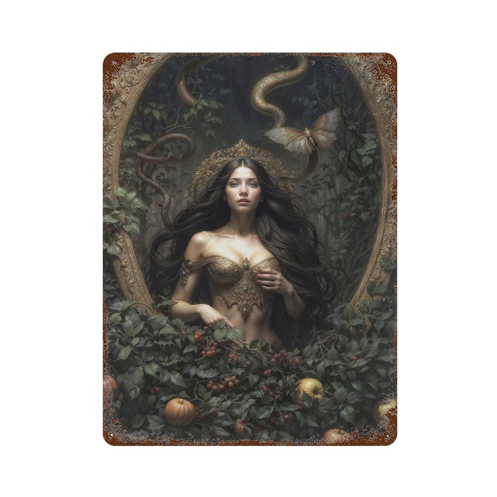 Goddess Lilith Rust Effect Tin Sign 15.7"x11.8", Industrial Home Decor for Garage, Bar And Workshop Decor