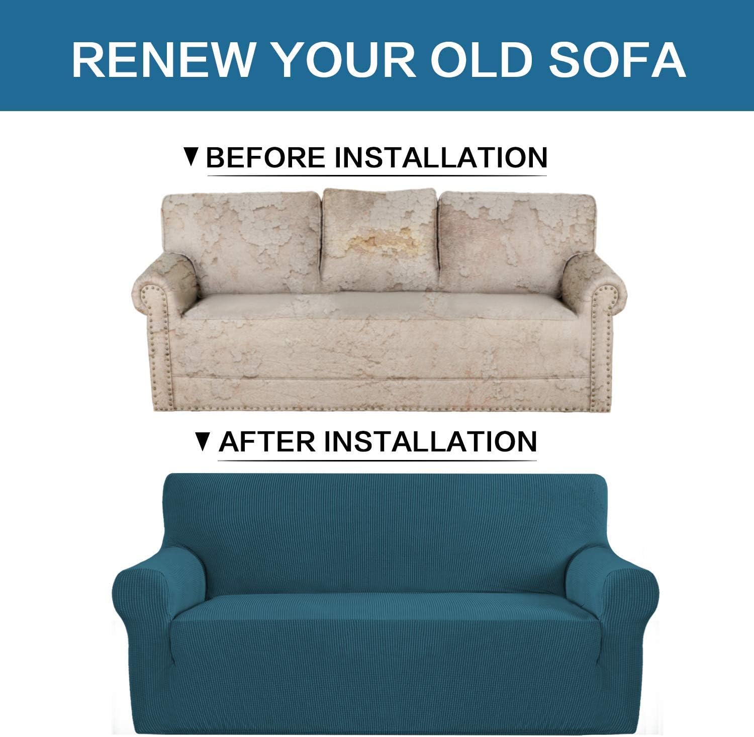 H.VERSAILTEX Stretch Sofa Covers for 3 Cushion Couch Bundle Stretch Chair Slipcover, Deep Teal