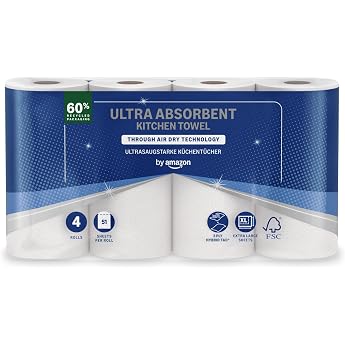 by Amazon TAD Ultra Absorbent Kitchen Roll 4 Rolls Pack of 1 51 Sheets per Roll FSC Certified