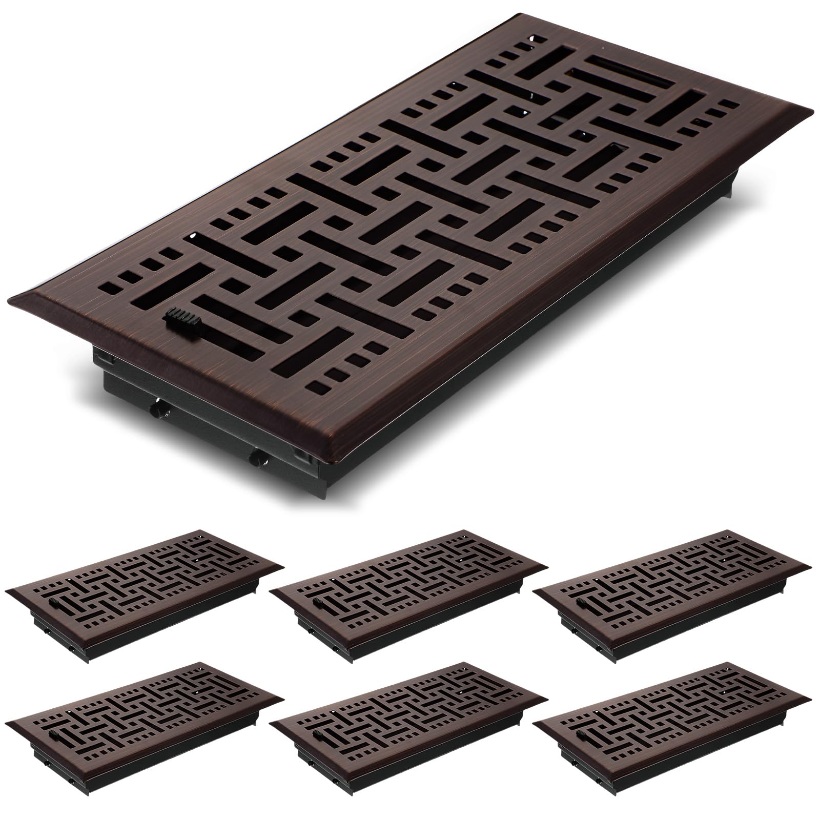 Hosuly Floor Vent Covers Heavy Duty Floor Register Metal Heat Vent Covers with Rust Proof Finish for Home Floor Heater Floor Vent Grille(4 x 10 Inches, 6 Pcs)