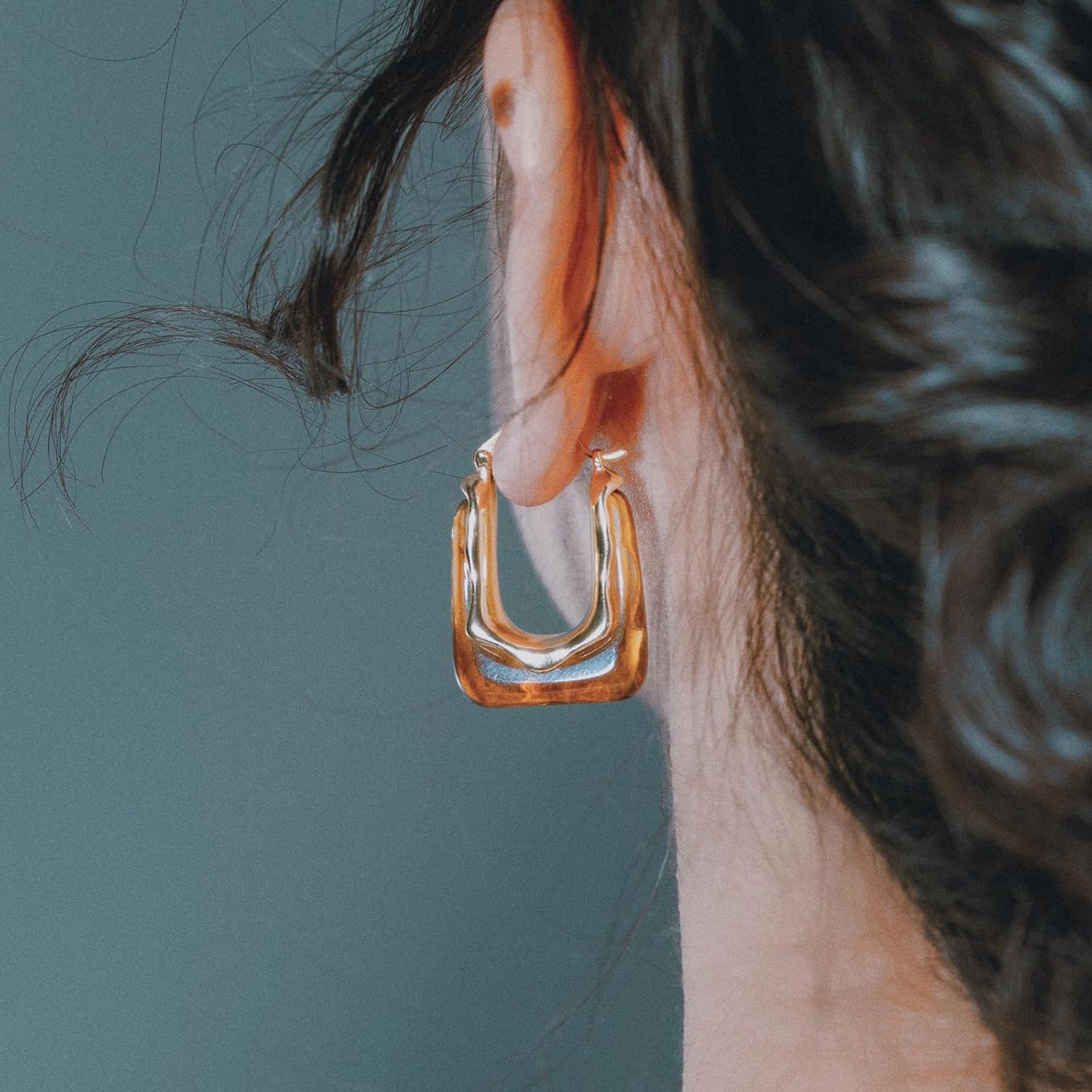 Acrylic Gold Hoop Earrings Chunky Huggie Statement Vintage Earrings Cute Resin Drop Earring Trendy Jewelry Gifts for Women - Image 2