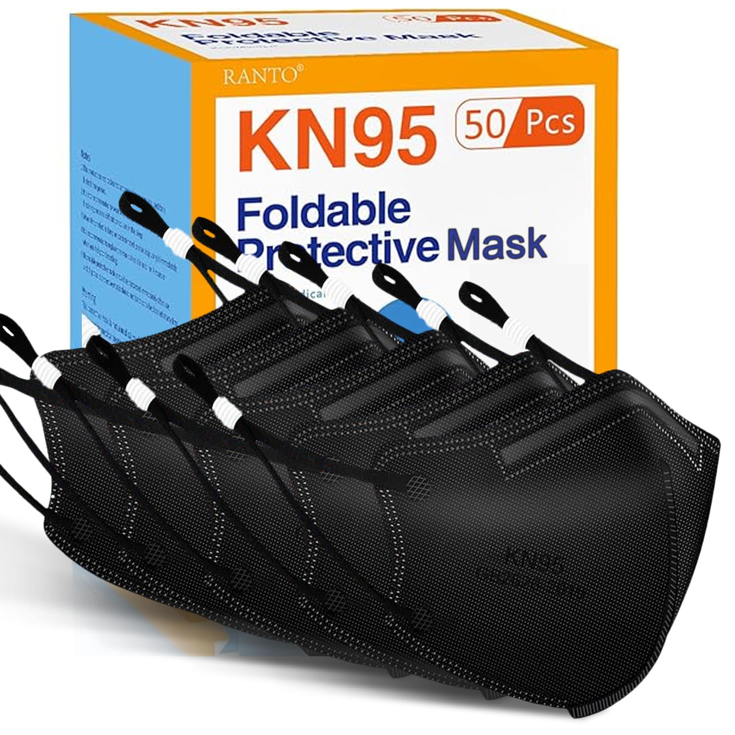 RANTO Kids KN95 Masks for Children, 50 Pack 5 Ply KN95 Mask for Kids with Elastic Ear Loop, Children's Mask with Soft Sponge Nose Bridge, Breathable