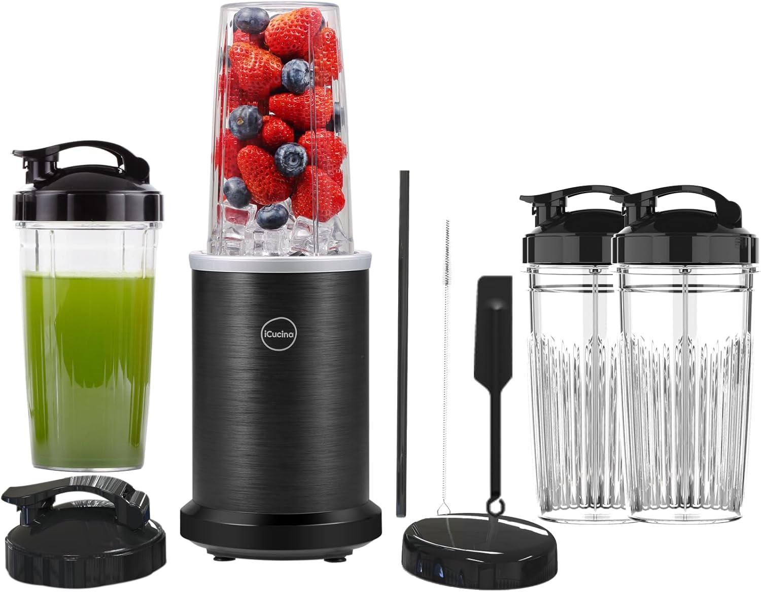 iCucina 1000W Smoothie Blender Family Bundle - Make 4 Drinks at Once & Enjoy Together!