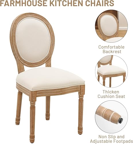 Miniatura 6 de Furniliving Juego de 4 sillas de comedor francesas de campo, sillas de comedor tapizadas con respaldo redondo, sillas de cocina de granja para sala