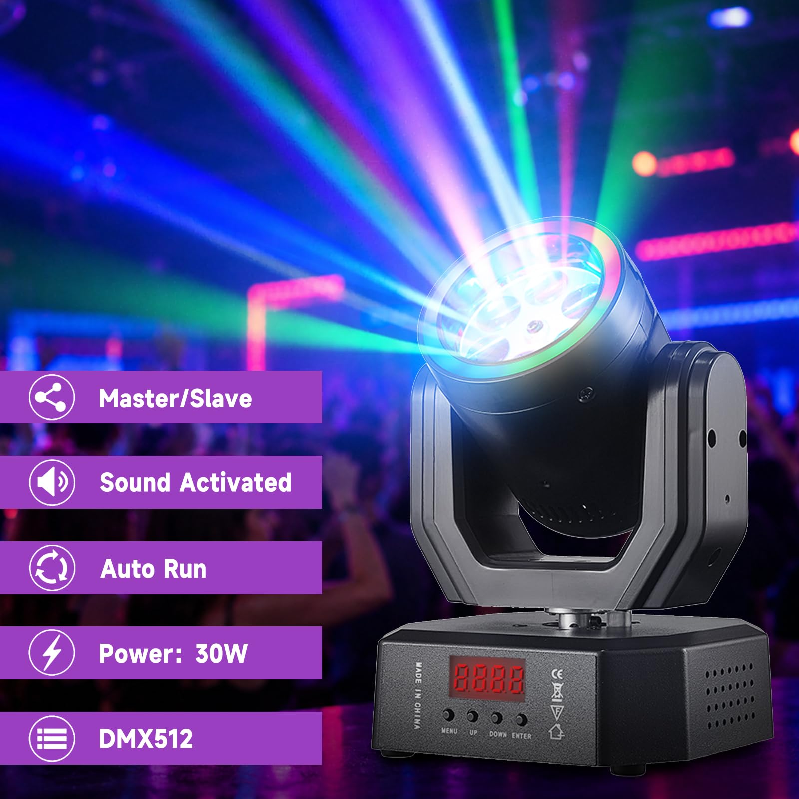 Luci a testa mobile per illuminazione DJ, Mini Moving Head LED Bee Eye Spot Proiettore per palcoscenico e feste