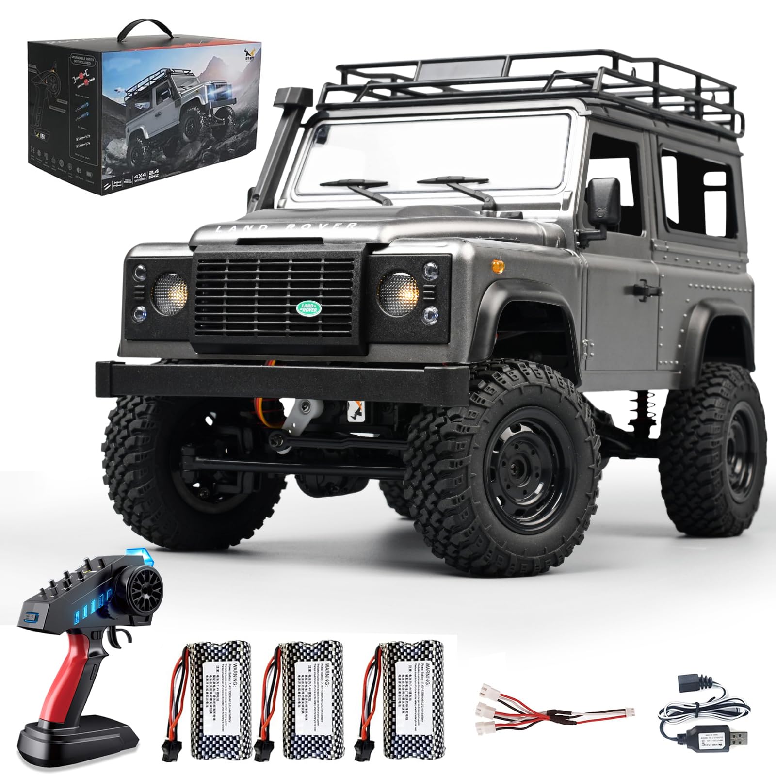 MN99S RC Rock Crawler, 1:12 Scale D90 Land Rover Defender 4WD Off-Road RC Truck with 3PCS 1200Mah Batteries, Upgraded 280 Motor 4-Link Suspension