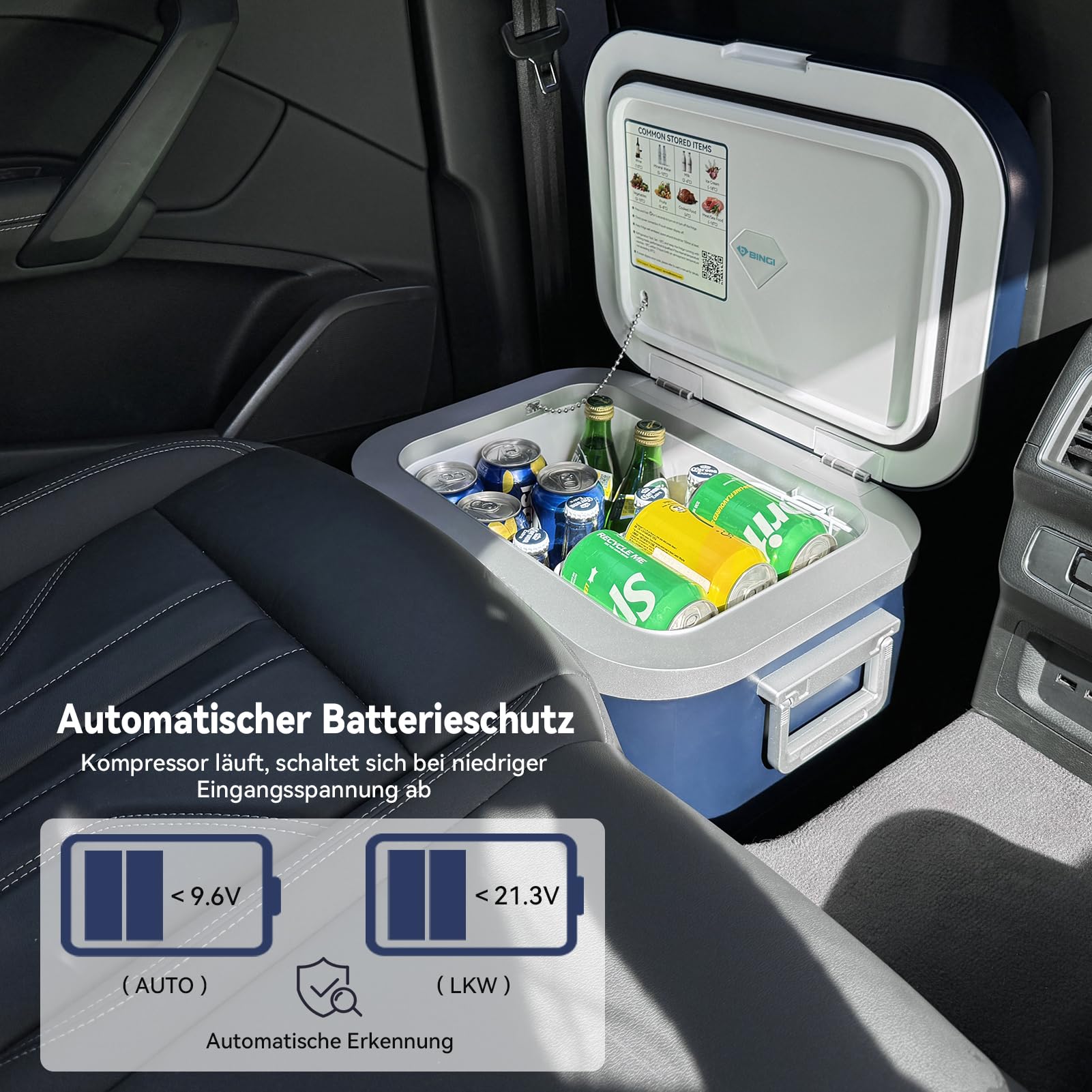 BINGI przenośna lodówka elektryczna 18 l, 12/24 V DC, elektryczna zamrażarka, przenośna zamrażarka do samochodu, ciężarówki, na piknik, kemping i do użytku domowego