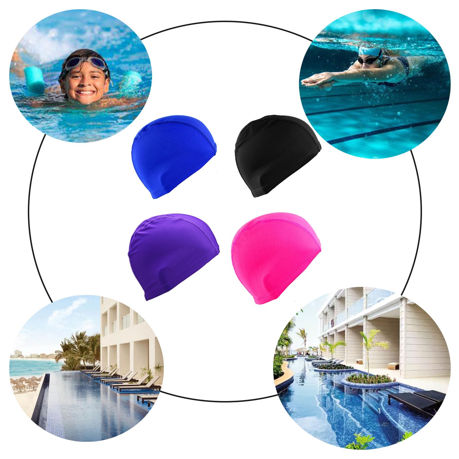 Lot De 4 Bonnets De Bain + 2 Bouchons D’oreille – Taille Unique élastique – Natation Piscine