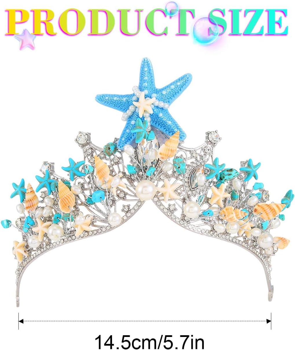 Mermaid Crown Seashell Tiara Starfish Headpiece Hair Accessories for Women - Image 3