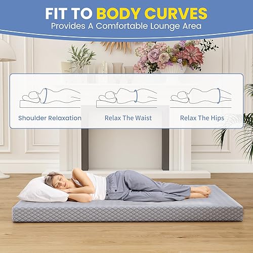 Miniatura 4 de Begonia.K Colchón futón de 5 pulgadas tamaño matrimonial Sofá cama de futón grueso para adultos Colchón de espuma viscoelástica Repuesto de cojín