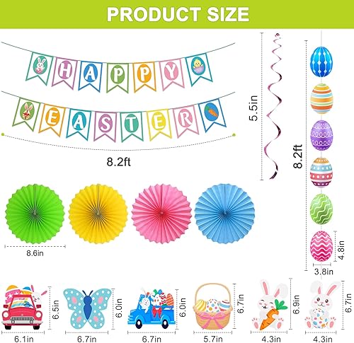 Miniatura 4 de Decoraciones de Pascua: pancarta de Pascua feliz, guirnalda de conejito de huevo, remolino colgante para el hogar, oficina, escuela, fiesta temática