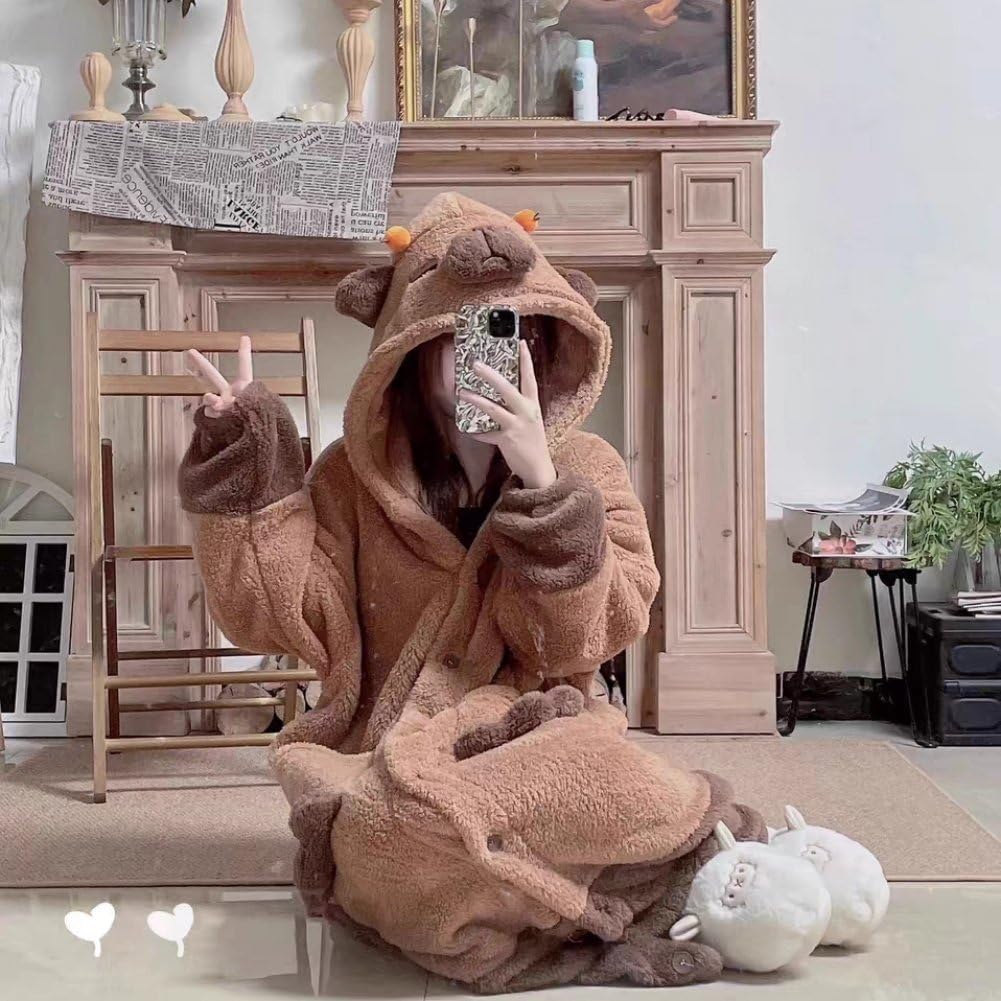 COOKY.D Jongens Cartoon Capuchon Jumpsuit Gamer Meisjes Nachtpyjama Overall Kinder Nachtpyjama Cadeau, Capybara 9-10 Jaar