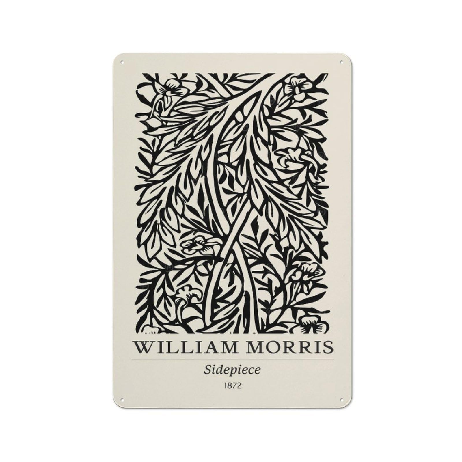 Junmoney Style-9 Industrial Metal Sign With William Morris Black & White Design 30X20cm, Clean Industrial Urban Room Decor For Flat, Bar, Studio Or Gallery Wall