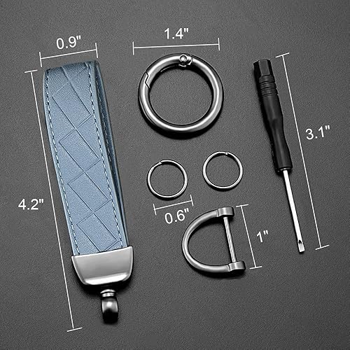 Miniatura 4 de Llavero de cuero para llaves de coche, llavero decorativo universal, anillo en D antipérdida, llavero giratorio de 360 grados, llavero para hombres