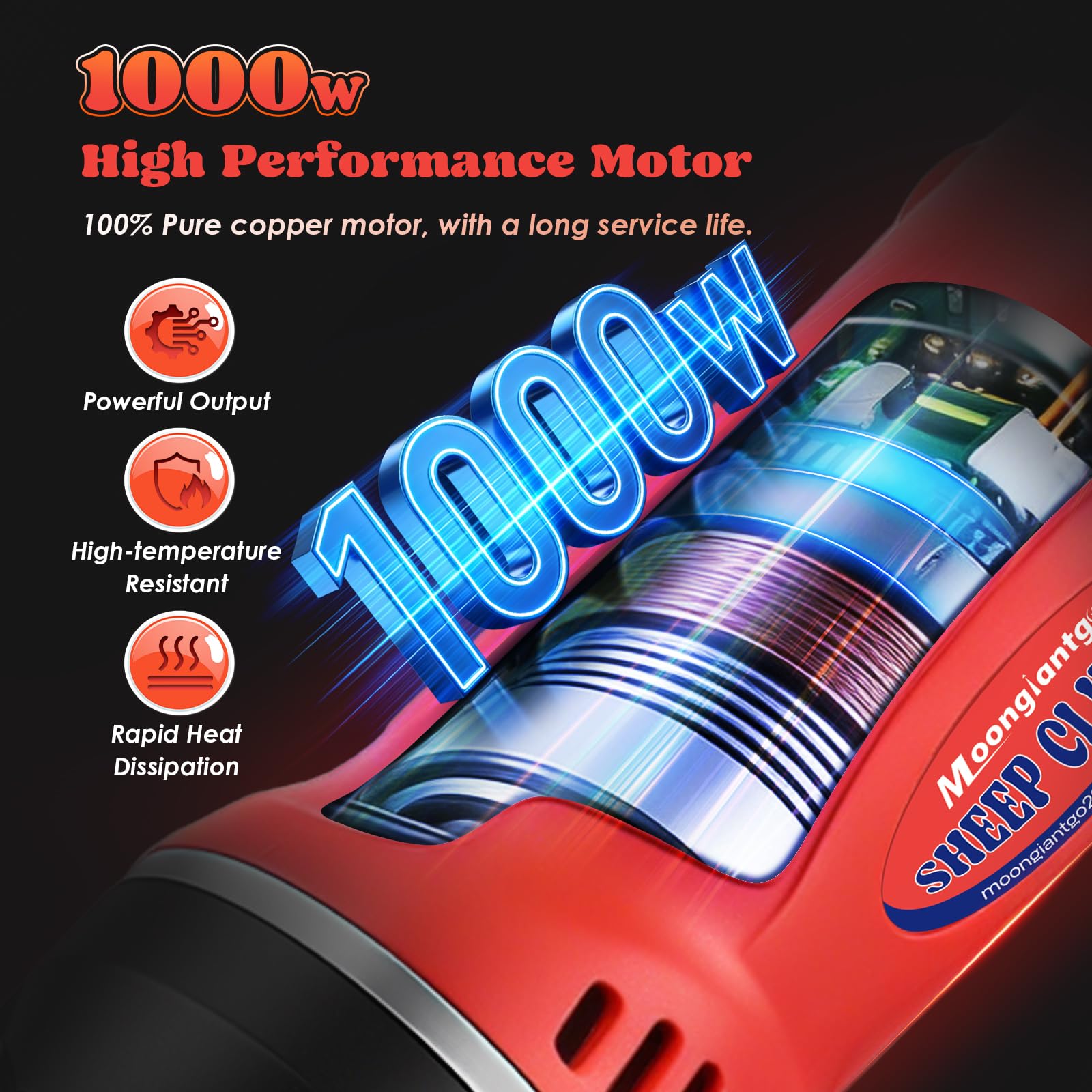 Moongiantgo Schafschermaschine Elektrische 1000W 2400RPM, Professionelle Schermaschine Schaf mit 6 Verstellbaren Geschwindigkeiten, Schafschere für Ziegen, inklusive Öl, Schraubendreher (Rot)