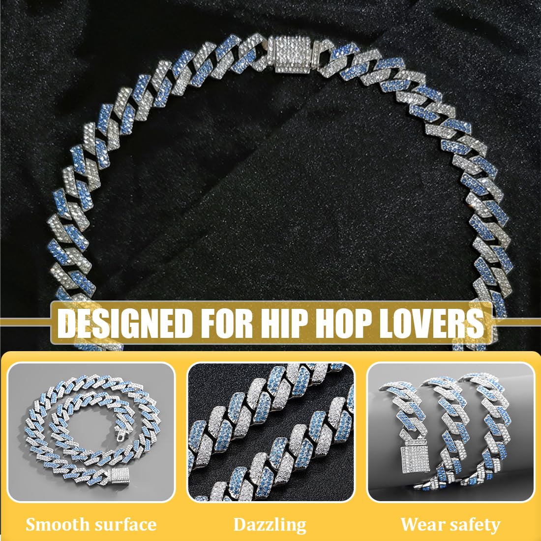 Roheafer Collana Uomo a Catena Cubana Iced out, Collana Cubana Miami da 13 mm Collana o Braccialetto di Diamanti Placcato Oro Argento Hip Hop Gioielli Regalo per Gli Uomini