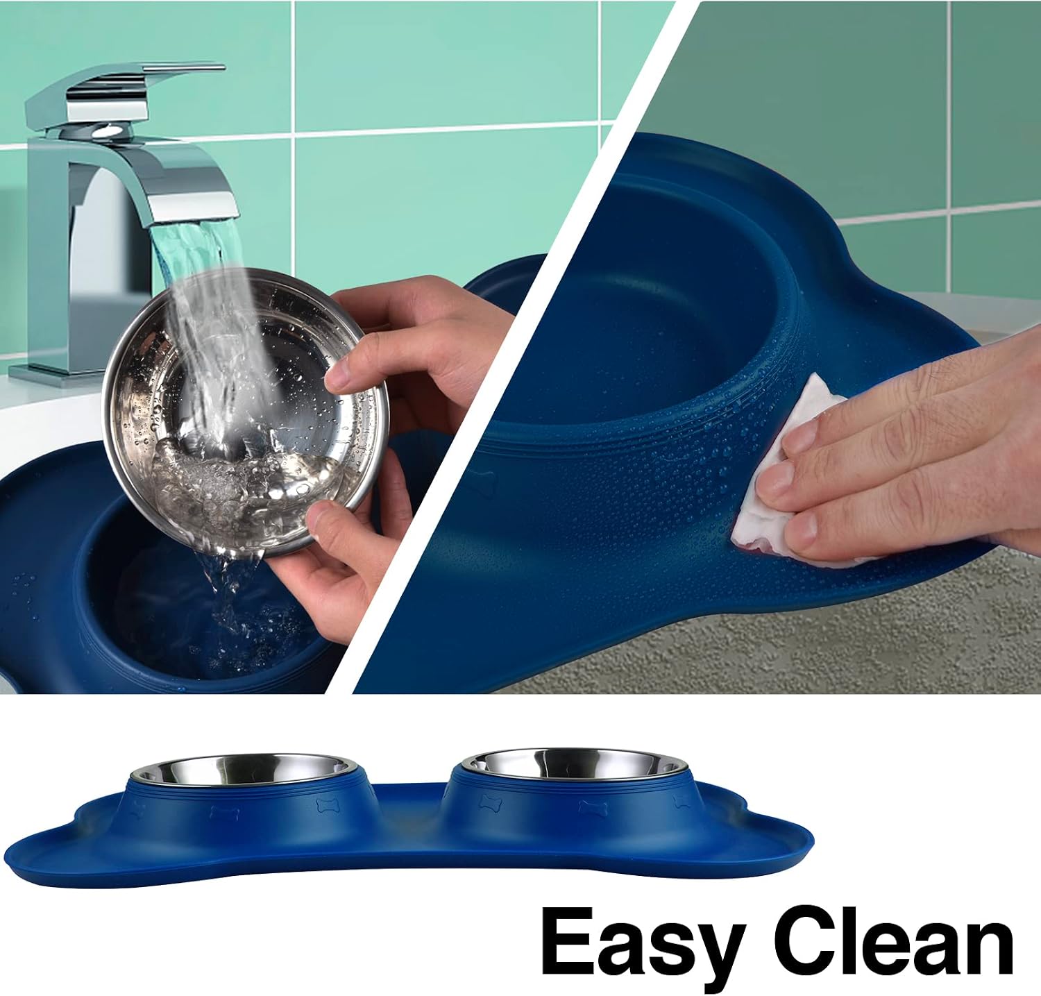Dog Bowls 2 Stainless Steel Bowl for Pet Water and Food Feeder with Non Spill Skid Resistant Silicone Mat for Pets Puppy Small Medium Cats Dogs image 5
