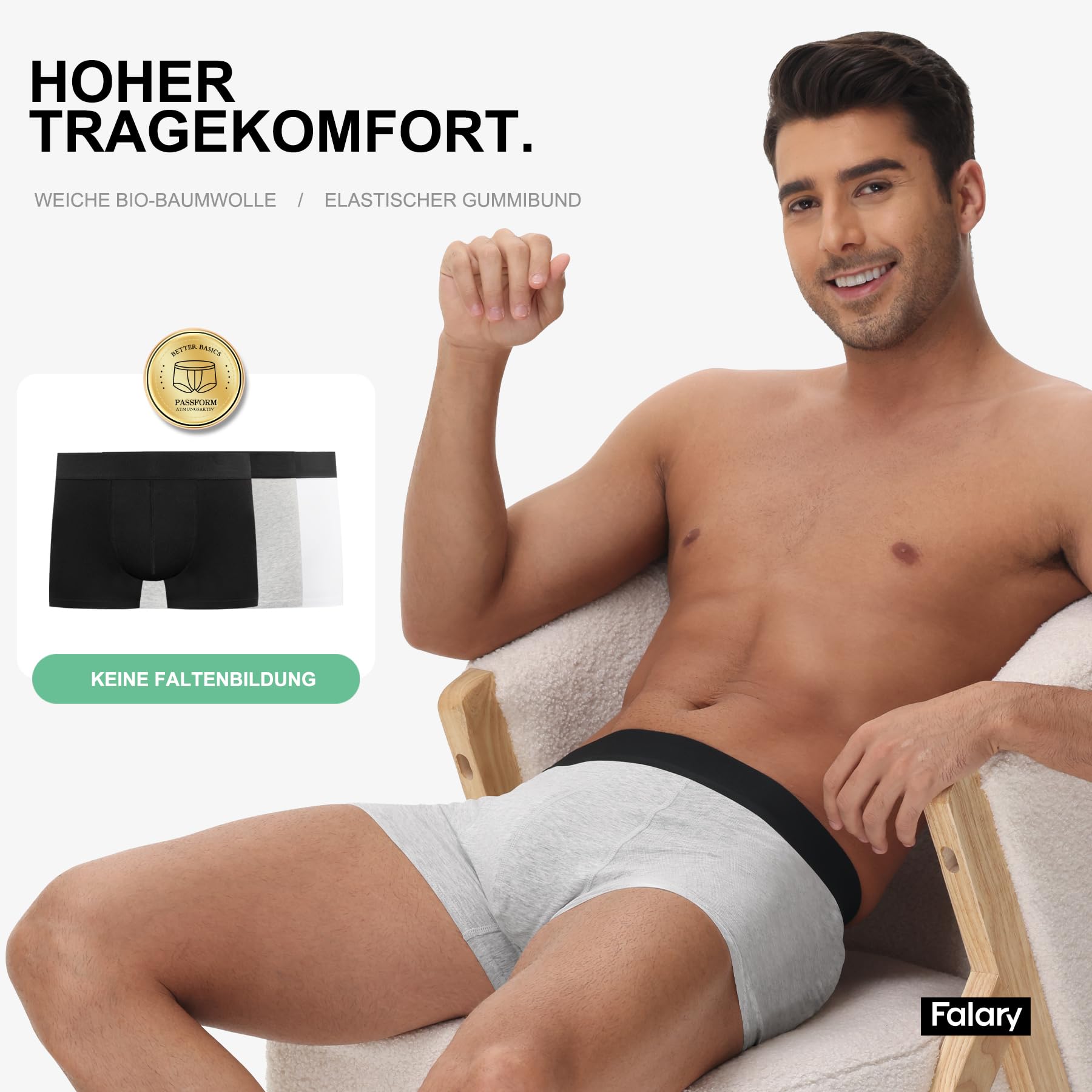 FALARY Boxershorts Herren 12er/6er Pack – Bequeme Unterhosen Männer aus Bio-Baumwolle, Atmungsaktiv & Ohne Etikett (Größe S-3XL)