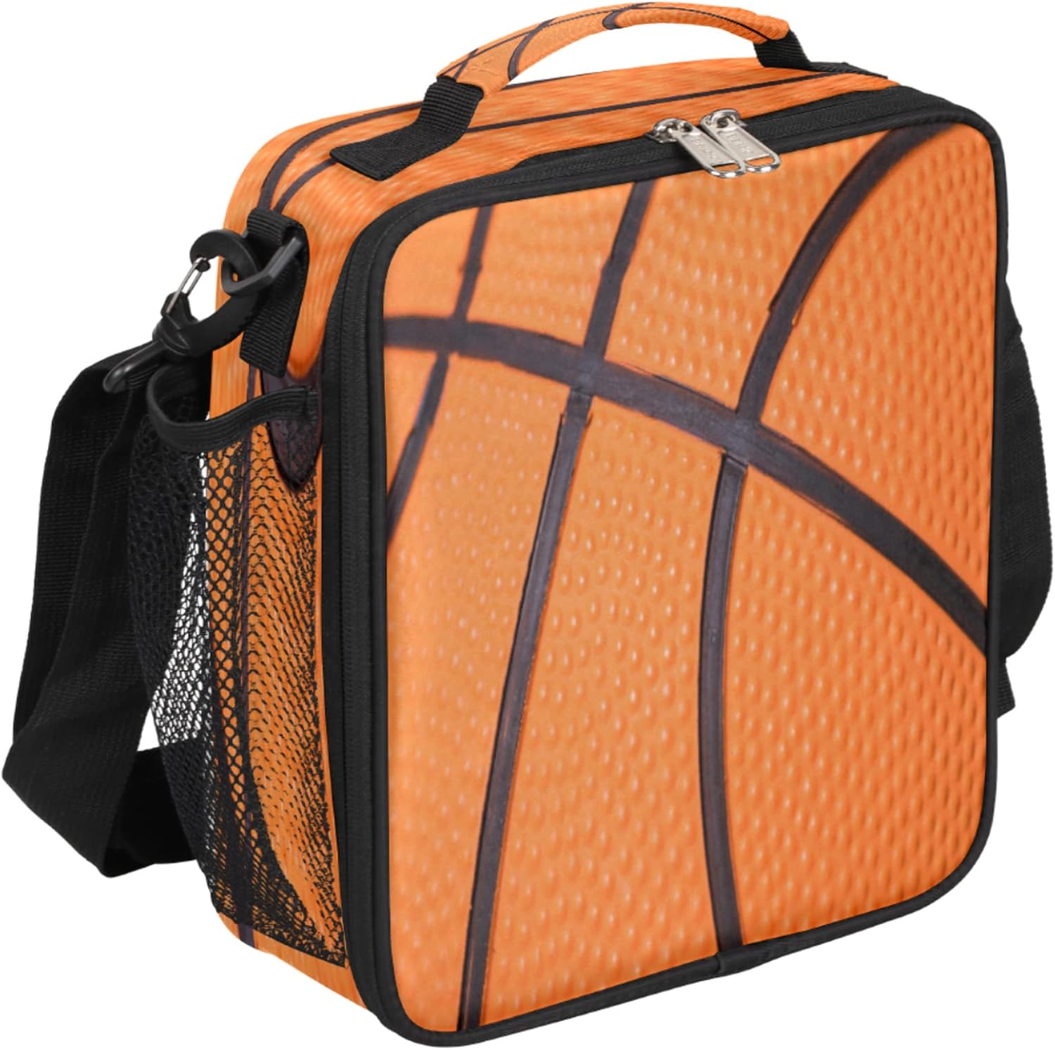 Basketball Kids Lunch Box Basketball Texture Insulated Lunch Bag Tote for Girls Boys Sport Cooler Freezable Meal Prep Bag with Shoulder Strap Waterproof Lunch Container for School Office Picnic