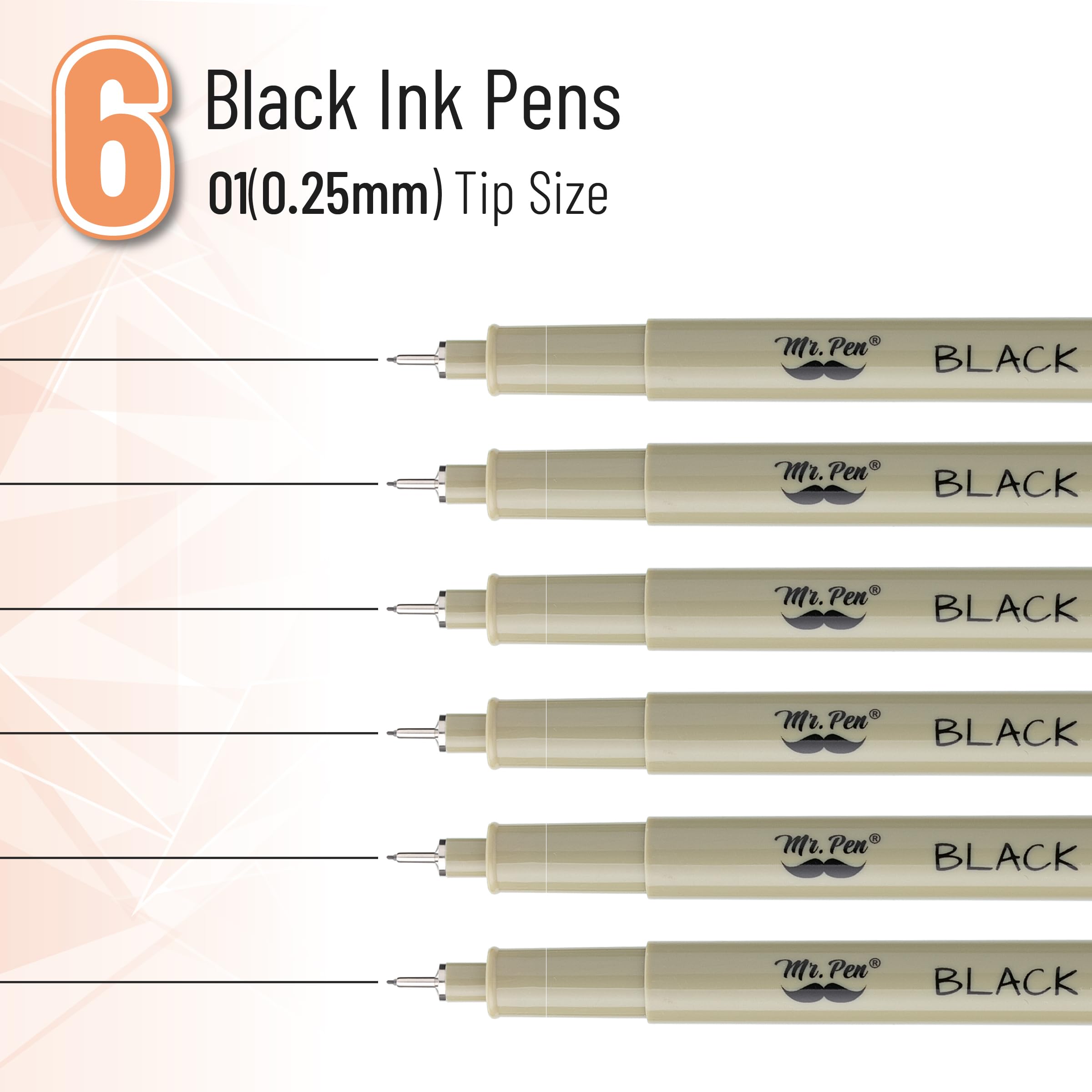 Mr. Pen 0.25mm 6 Pack Black Micro Fine Point Pens for Drawing and Sketching