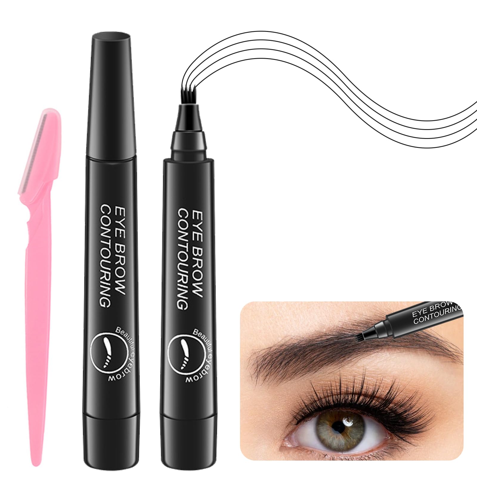 WANGYI Lápiz de cejas, lápiz de cejas, dibujo de vello, lápiz de cejas microblading, lápiz de cejas resistente al agua, efecto como microblading, cejas anjoize (negro)