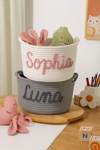 Miniatura 6 de MBBEST Cesta personalizada para baby shower, canasta de algodón con nombre personalizado para bebés, recuerdo para recién nacidos, almacenamiento