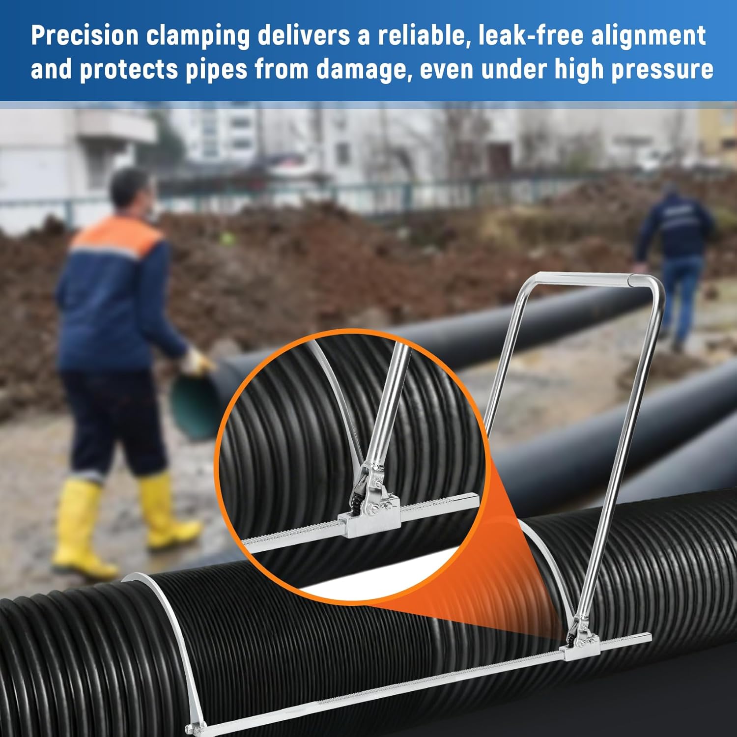 200-600mm HDPE Corrugated Pipe Tensioner, Heavy-Duty Manual Docking Pipeline Installation Tool, Universal Leak-Proof Pipe Clamp, Ideal for Sewer Drainage & Building Municipal Construction