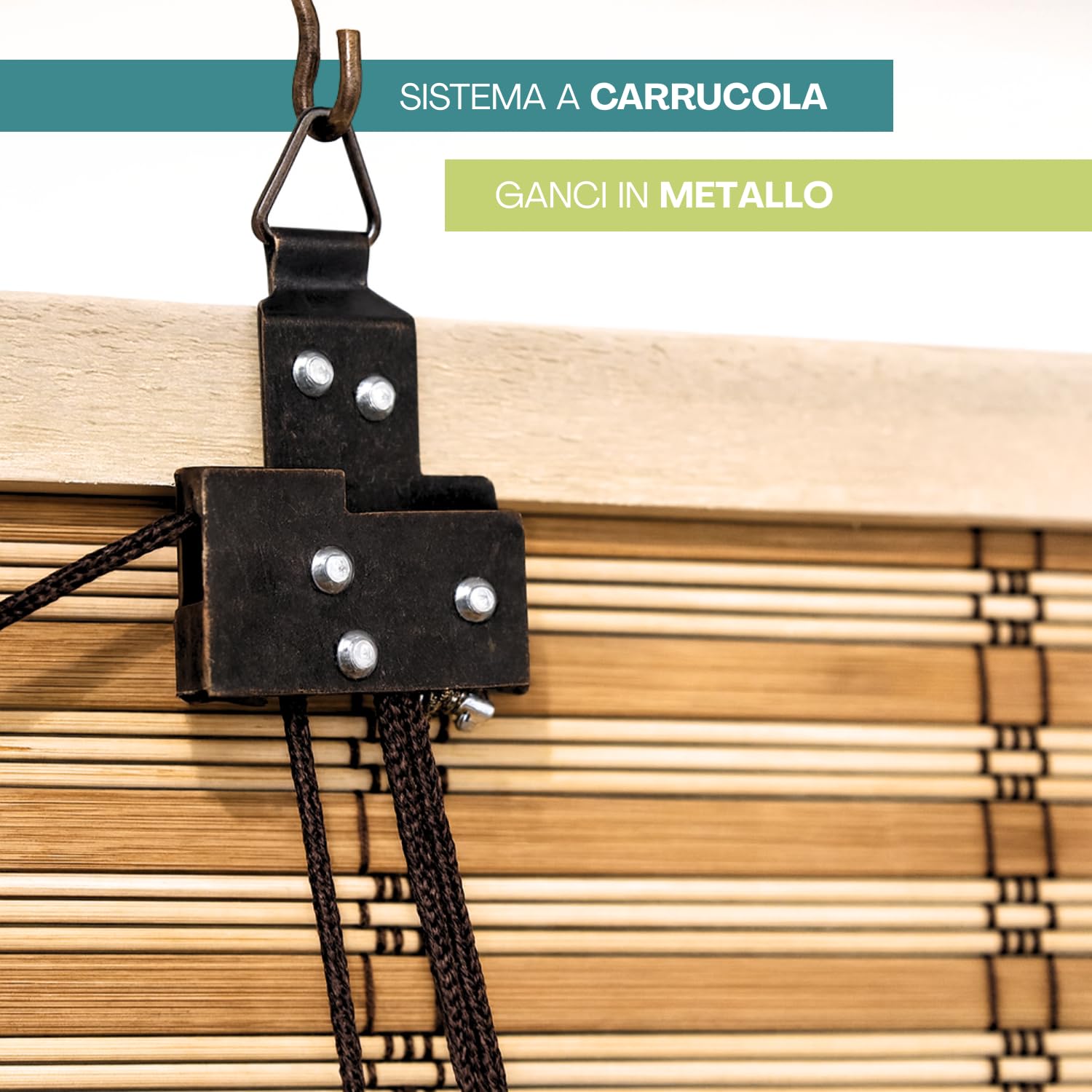 Virsus 1 Tapparella a rullo in Bambù Avvolgibile 6913, Tenda da sole in bamboo naturale colore Legno chiaro, arrotolamento carrucola per porte finestre Interni ed Esterni Varie Dimensioni (100x200 cm)