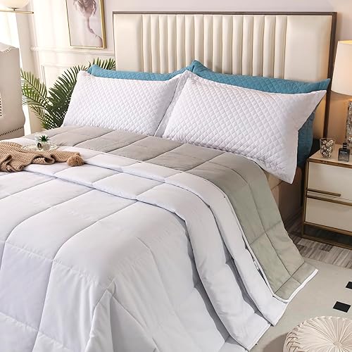 Miniatura 8 de Edredón de tamaño King Plus de 128 x 120 pulgadas, colchas extra grandes tamaño King de 3 piezas, edredón ligero reversible de plumón alternativo