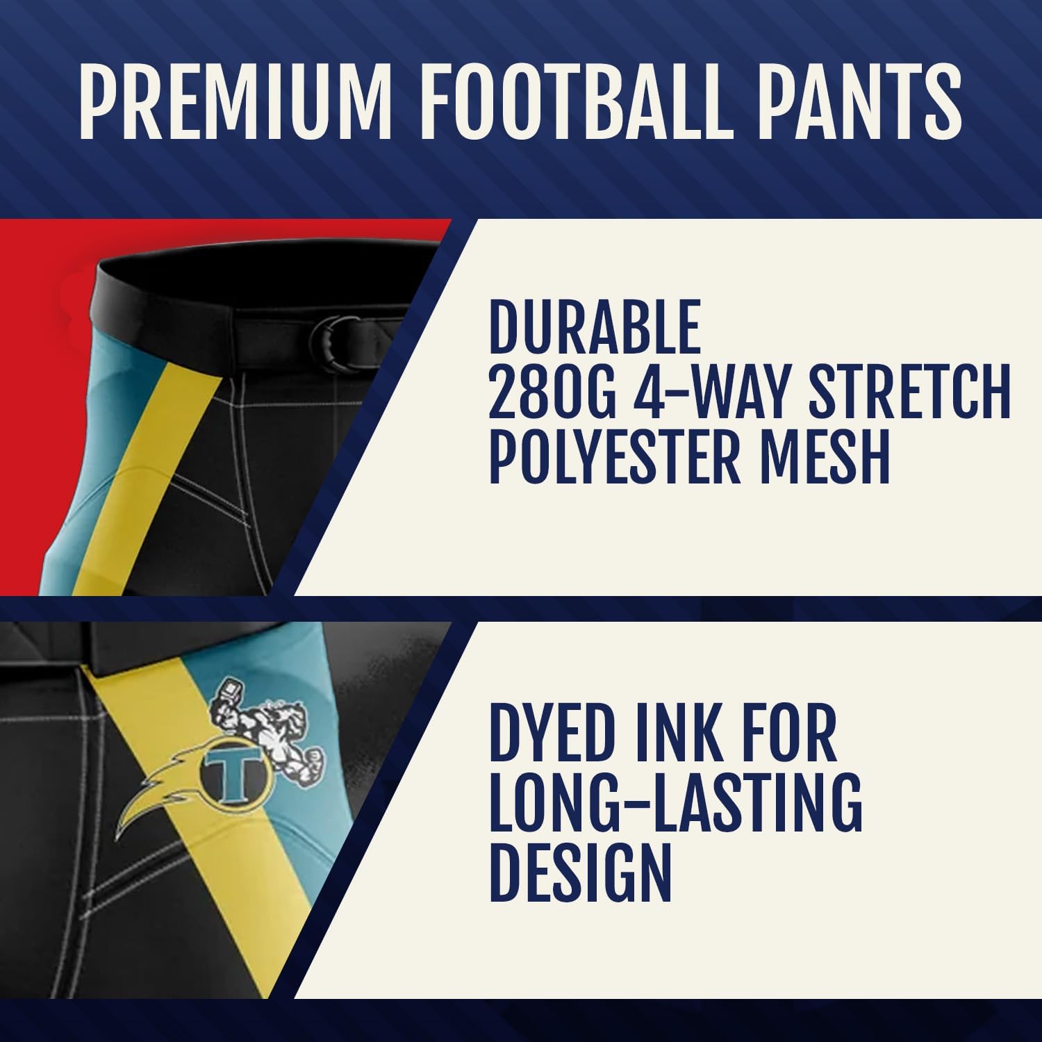 Football Pants for Men, Hand-Sewn & Fully Customizable, Breathable Design