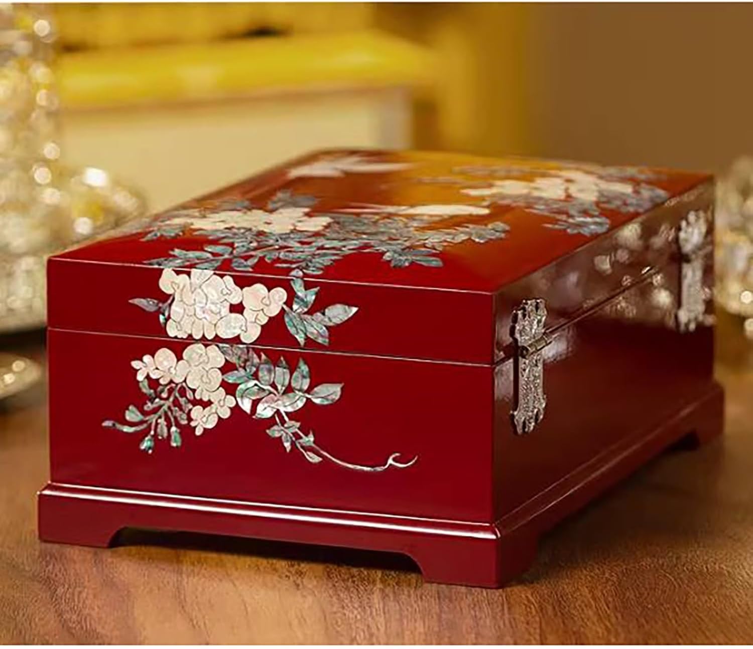 Mother-of-Pearl Jewelry Box - Double Layer Keepsake Organizer with Butterfly Clasp and Flannel Lining