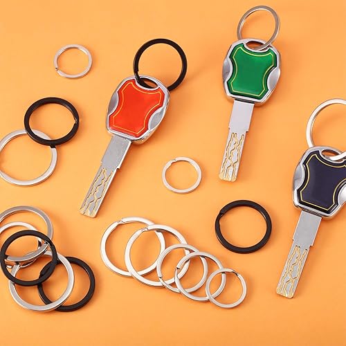 Miniatura 6 de Outus Llavero redondo plano de metal dividido para la organización de llaves del automóvil del hogar, 30 piezas (negro, plata, 34 pulgadas, 1