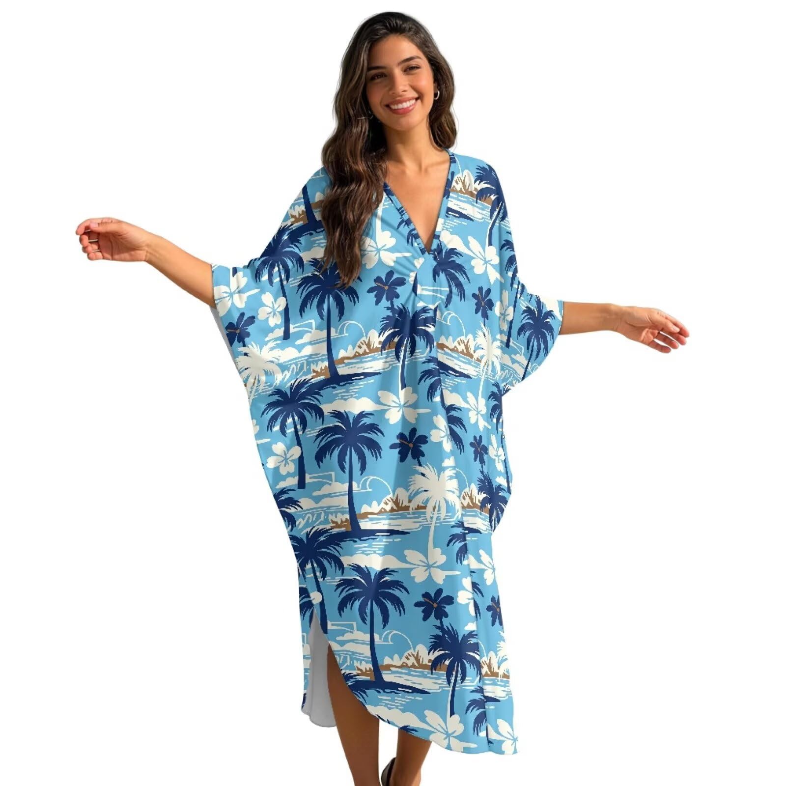 Xoenoiee Damskie sukienki kaftan plus size okrycie rękaw nietoperz letni strój kąpielowy kaftan okrycie plażowe
