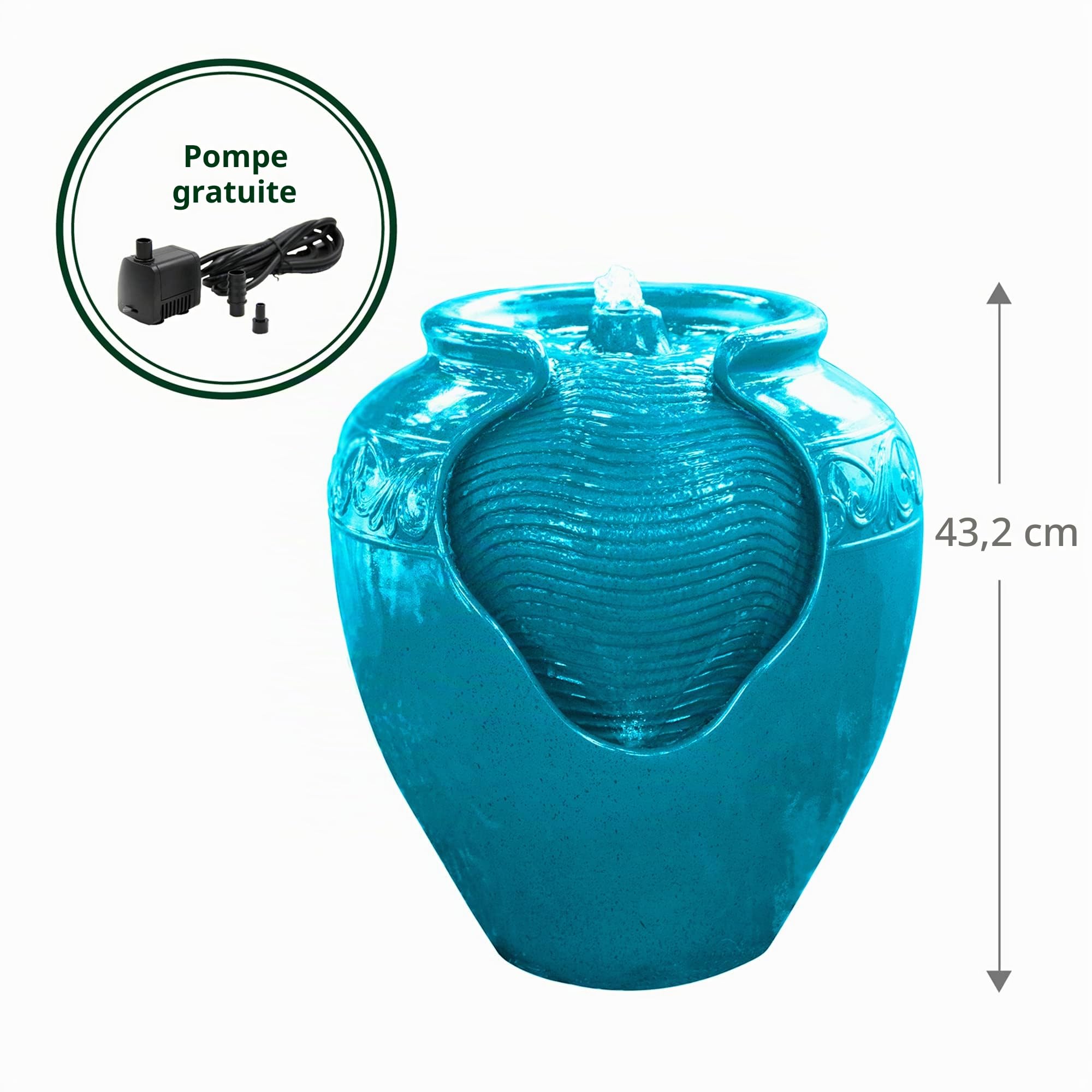 Teamson Home Fontaine extérieure de Jardin décoration Chute d’Eau Cascade Pot amphore Turquoise Pompe éclairage LED YG0037A-EU