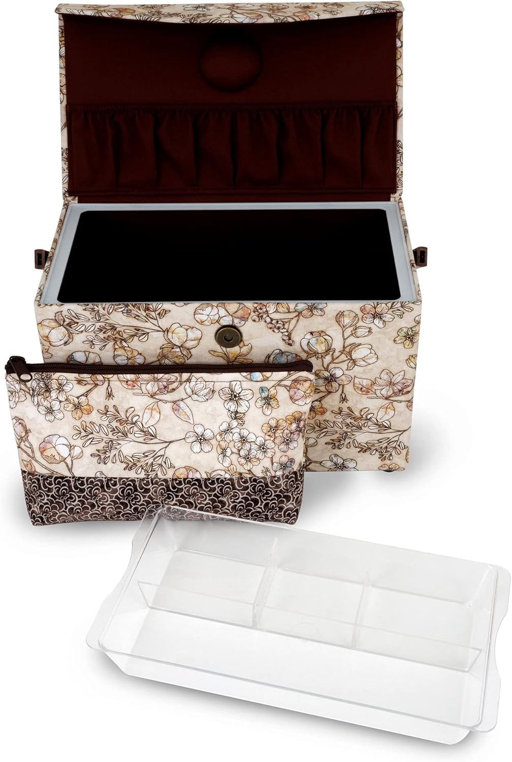 Dritz Medium Sewing Basket with Zippered Case, Neutral Floral