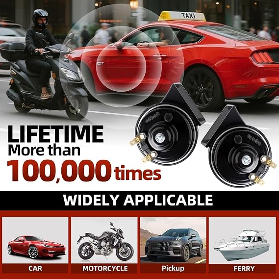 12V High Low Tone 130dB Loud Snail Car Horn Kit(Universal replacement)