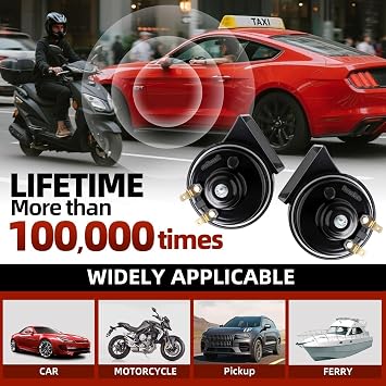 12V High Low Tone 130dB Loud Snail Car Horn Kit(Universal replacement)