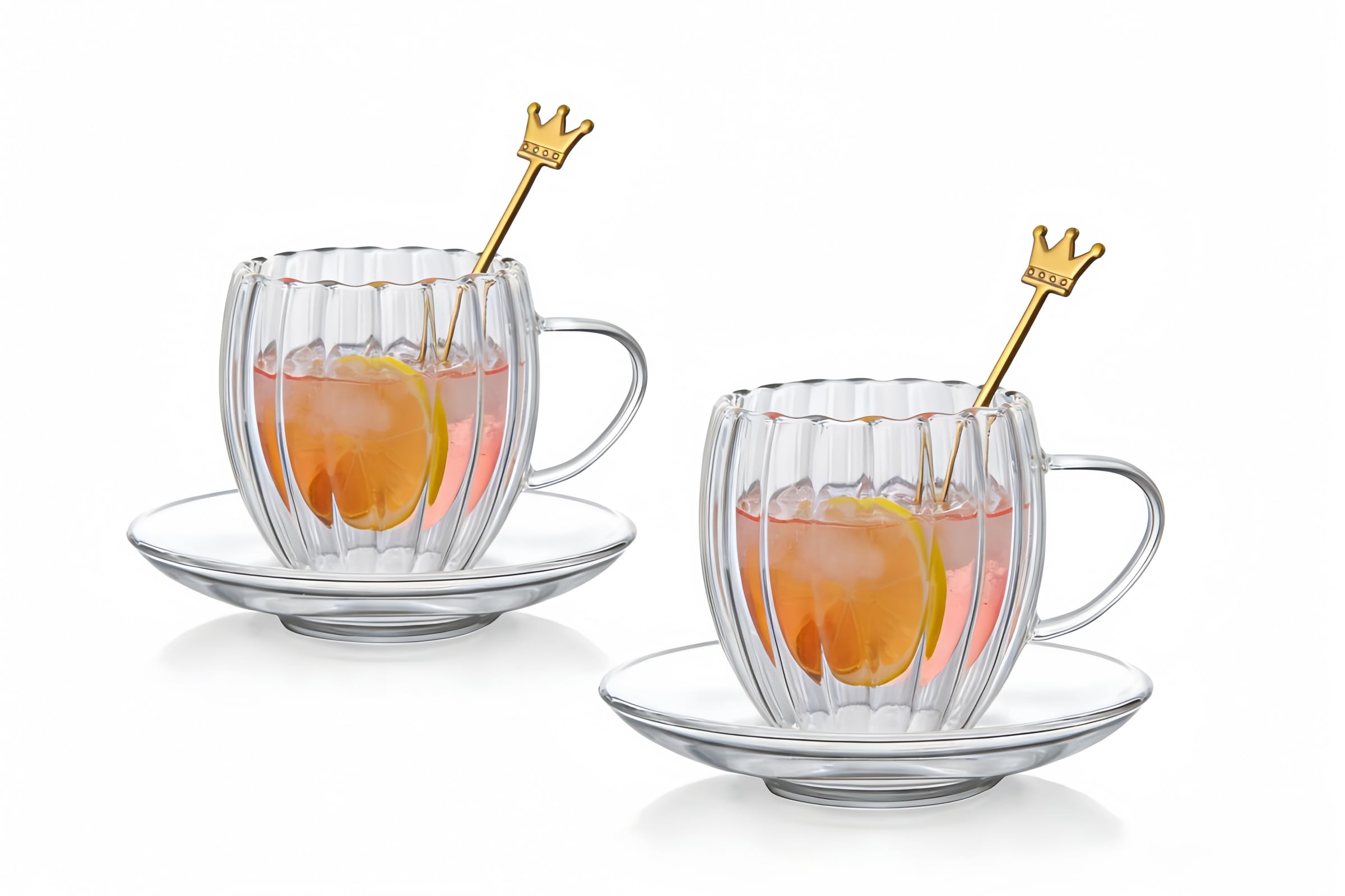 Tasse à café double paroi tasse à thé avec soucoupe et cuillère 260ml lot de 2