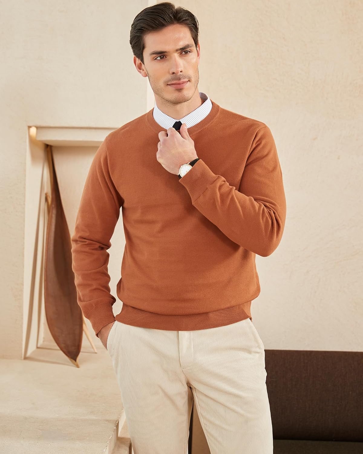 Kallspin Men's Crew Neck Sweater Pullover Regular Fit Pure Cotton Long Sleeve Lightweight Knit Casual Everyday Layering - Image 5