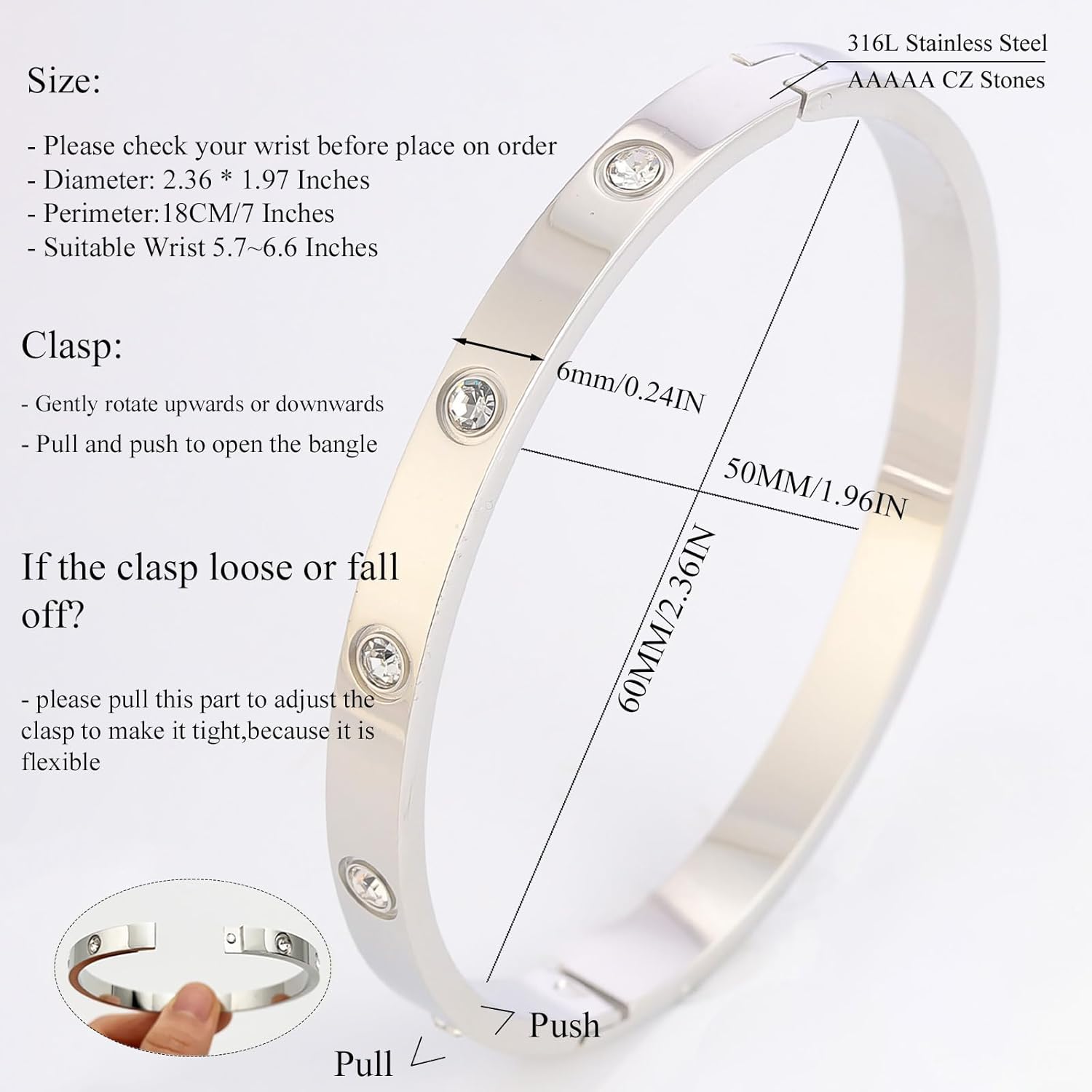 Silver Bangle Bracelets for Women - Stainless Steel Love & Friendship Tennis Bracelets with Gift Box | Daily & Party Wear Jewelry (Silver Bracelets) - Image 5
