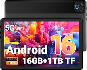 Gleeso Tablet｜Android 16 Tablet 10 Inch｜16GB RAM 1TB TF Android Tablets with Face Unlock｜Widevine L1｜BT 5.4/5G WiFi｜5MP Du…
