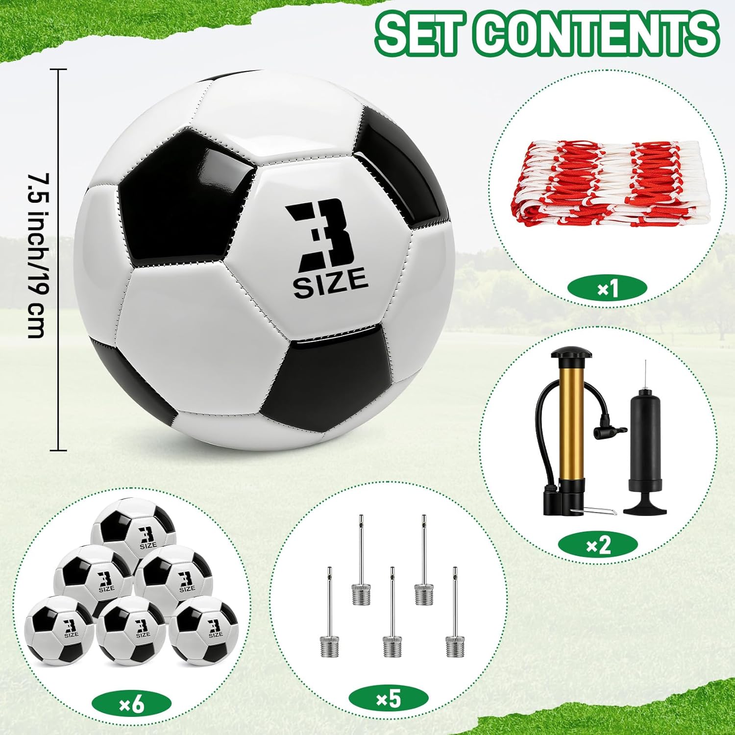 6 Pack Soccer Ball Bulk with Pump Needles, Deflated Soccer Ball Gift for Youth Adult Game Training
