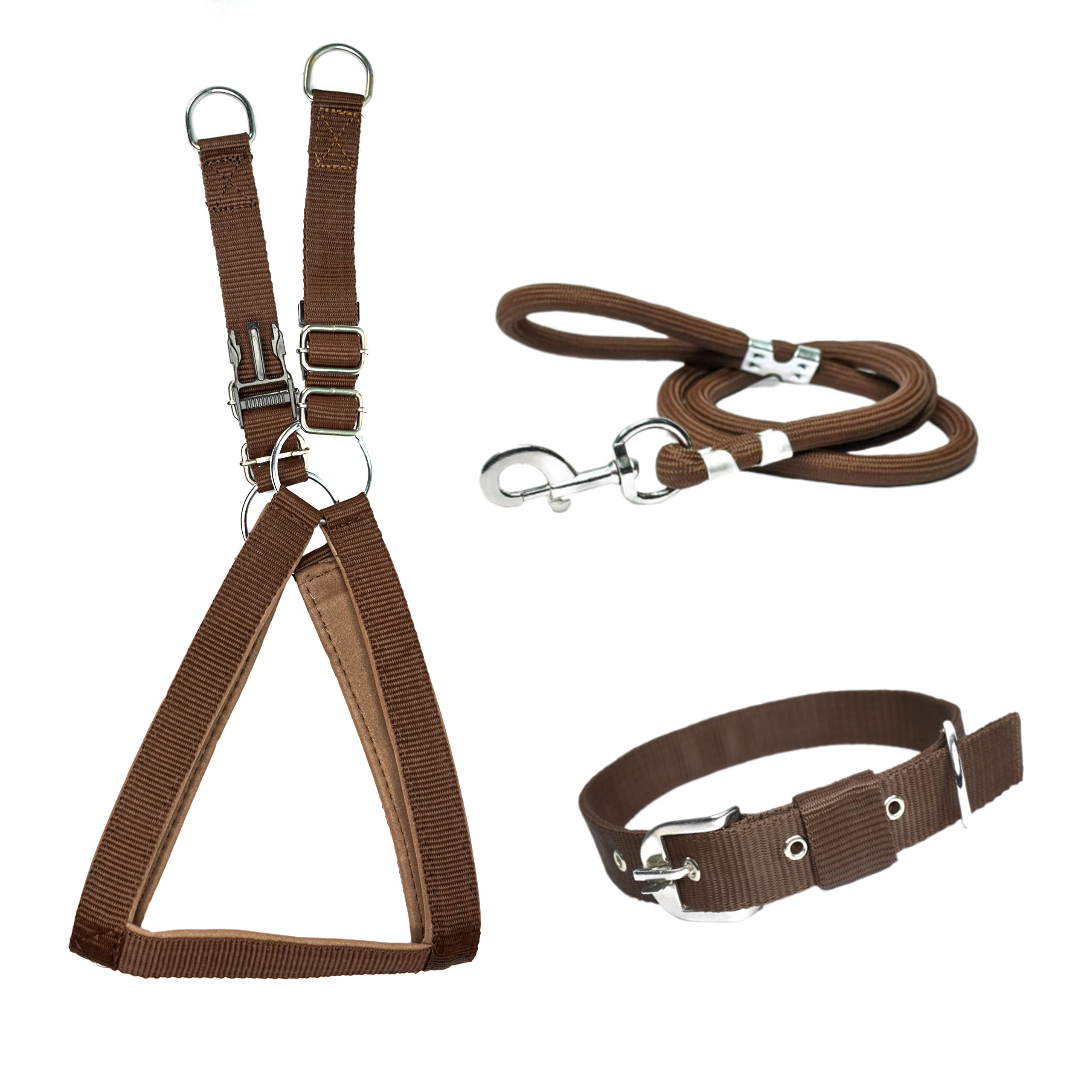 YOUNIQUE MERCHANDISE Dog Export Quality Combo Nylon Easy to Control Buckle Dog Harness Everyday Neck Collar Belt and Hand Weaved Durable Training Rope Leash Set (Extra Large, Brown) (B0BP7W4Y37) Amazon Price History, Amazon Price Tracker